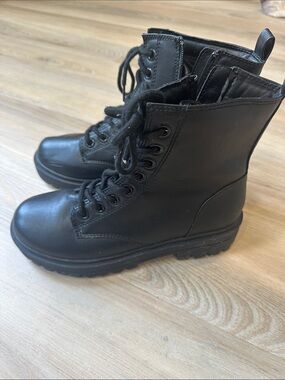 Black Lace-Up Combat Boots - Women's